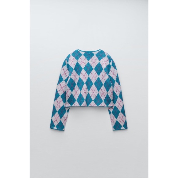 NWT Zara ARGYLE KNIT JACQUARD CARDIGAN - Picture 5 of 5